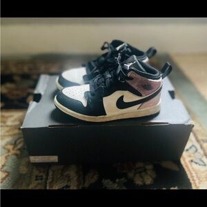 Nike Jordan 1’s Kids Black, White and tie dye with Pink Accents sneakers
